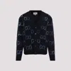 Gucci Mens Monogram-print V-neck Relaxed-fit Wool-blend Cardigan Navy Mc Xl In Navy