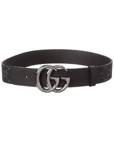 Gucci Gg Denim & Leather Belt In Black