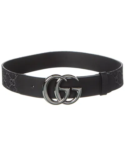 Gucci Gg Denim & Leather Belt In Black