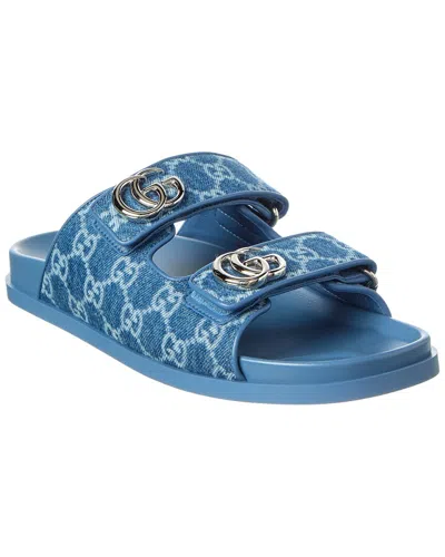 Gucci Gg Denim & Leather Sandal In Blue
