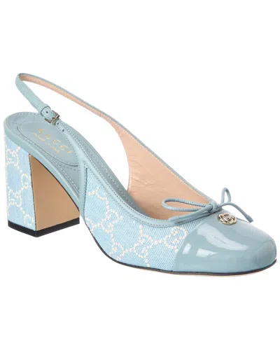 Gucci Gg Denim & Patent 76 Slingback Pump In Blue