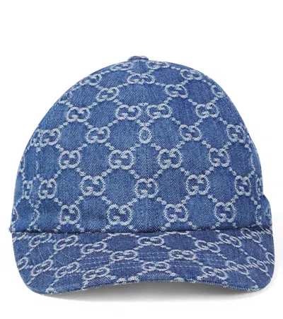 Gucci Kids' Gg Denim Baseball Cap In Blue