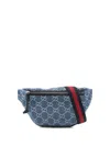 Gucci Denim Azure/blu/brb Kids' Monogram Denim Belt Bag In Blue