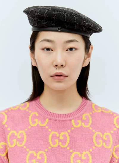 Gucci Gg Denim Beret Hat In Black