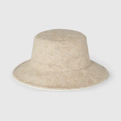 Gucci Gg Denim Bucket Hat With Horsebit In White