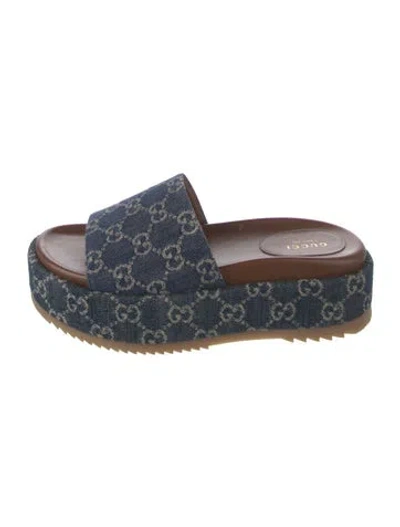 Pre-owned Gucci Gg Denim Canvas Slides In Blue