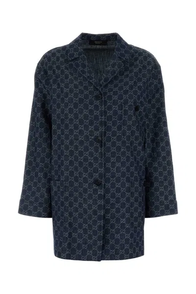 Gucci Gg Denim Cotton Shirt In Blue