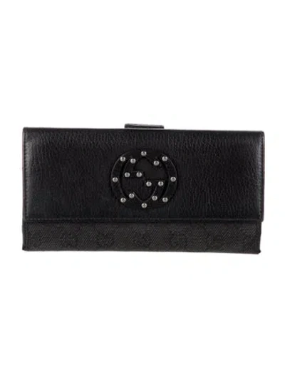 Pre-owned Gucci Gg Denim Denim Continental Wallet In Black