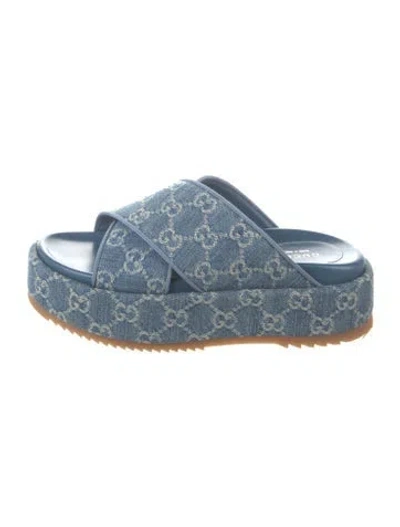 Pre-owned Gucci Gg Denim Denim Slides In Blue