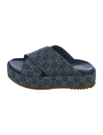 Pre-owned Gucci Gg Denim Denim Slides In Blue