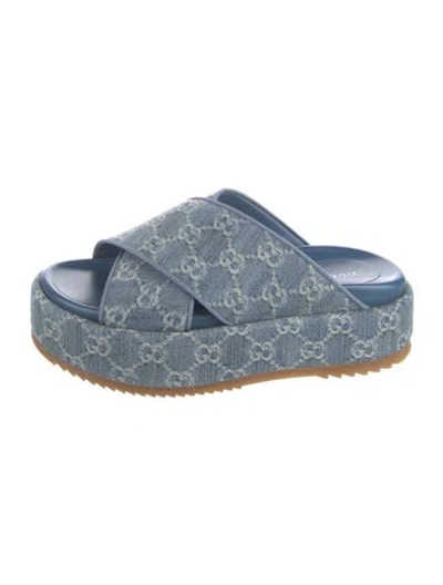 Pre-owned Gucci Gg Denim Denim Slides In Blue