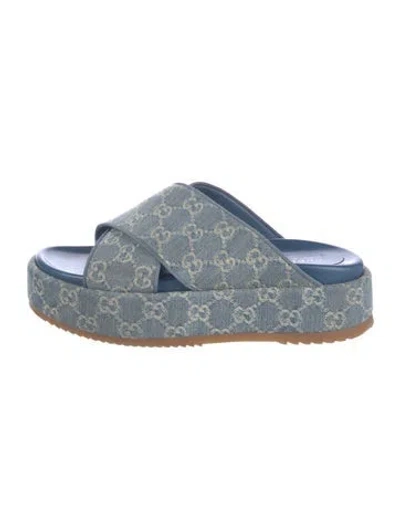 Pre-owned Gucci Gg Denim Denim Slides In Blue