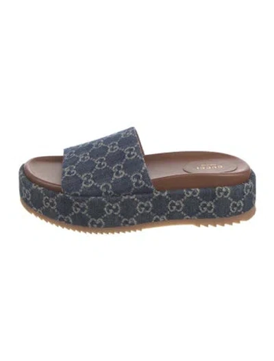 Pre-owned Gucci Gg Denim Denim Slides In Blue