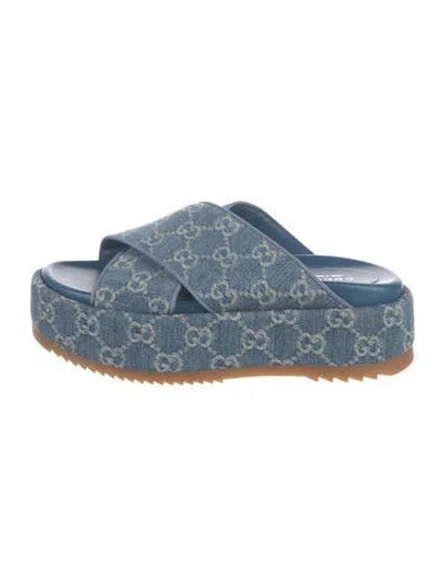 Pre-owned Gucci Gg Denim Denim Slides In Blue