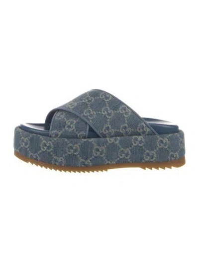 Pre-owned Gucci Gg Denim Denim Slides In Blue