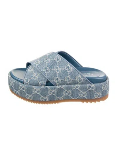 Pre-owned Gucci Gg Denim Denim Slides In Blue