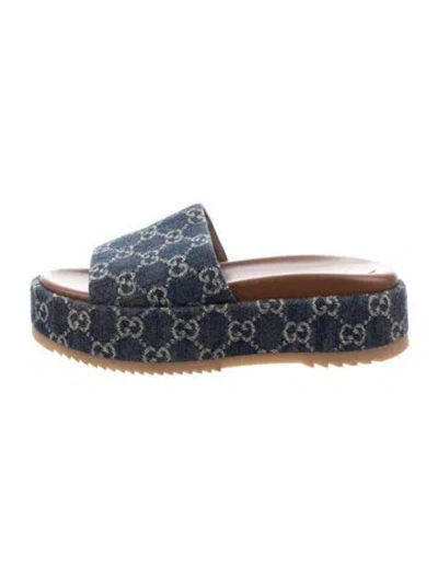 Pre-owned Gucci Gg Denim Denim Slides In Blue
