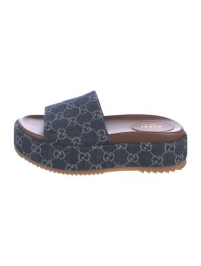 Pre-owned Gucci Gg Denim Denim Slides In Blue
