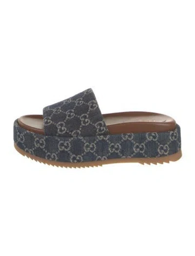 Pre-owned Gucci Gg Denim Denim Slides In Blue