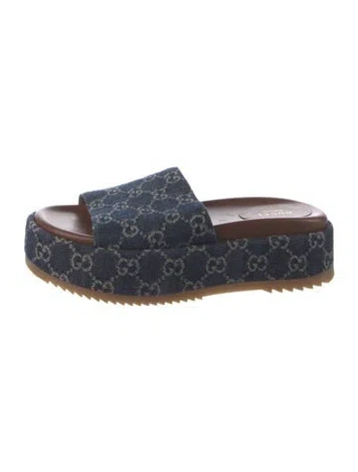Pre-owned Gucci Gg Denim Denim Slides In Blue