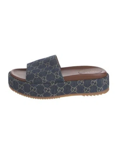 Pre-owned Gucci Gg Denim Denim Slides In Blue