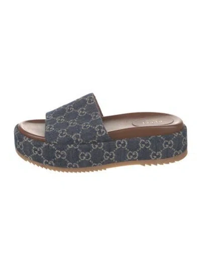 Pre-owned Gucci Gg Denim Denim Slides In Blue
