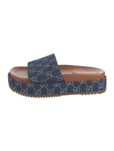 Pre-owned Gucci Gg Denim Denim Slides In Blue