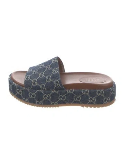 Pre-owned Gucci Gg Denim Denim Slides In Blue