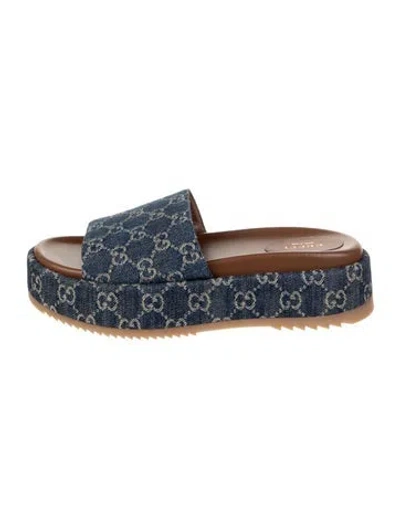 Pre-owned Gucci Gg Denim Denim Slides In Blue