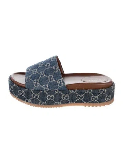 Pre-owned Gucci Gg Denim Denim Slides In Blue