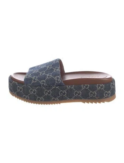 Pre-owned Gucci Gg Denim Denim Slides In Blue