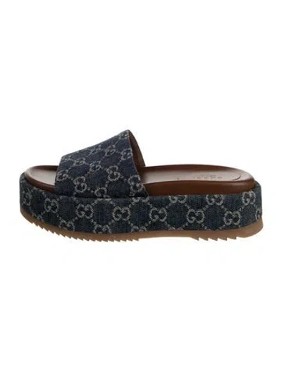 Pre-owned Gucci Gg Denim Denim Slides In Blue