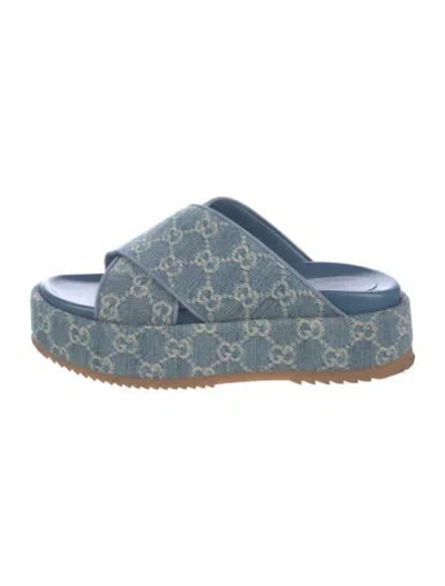 Pre-owned Gucci Gg Denim Denim Slides In Blue