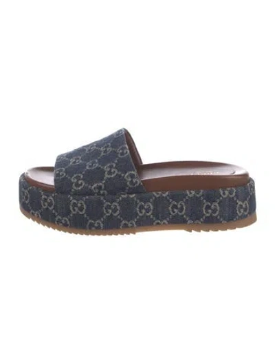 Pre-owned Gucci Gg Denim Denim Slides In Blue
