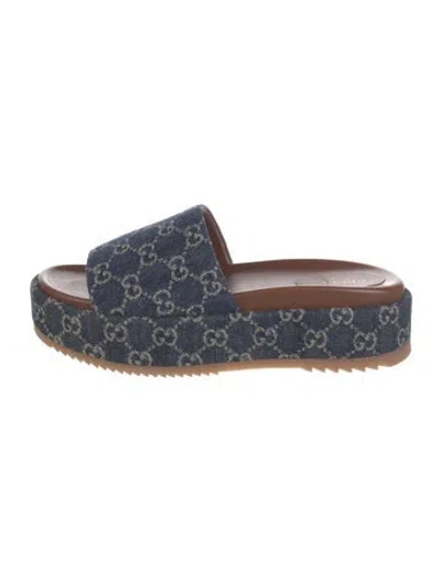 Pre-owned Gucci Gg Denim Denim Slides In Blue/brown
