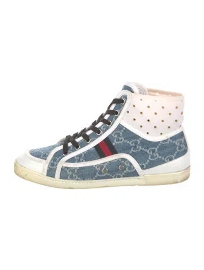 Pre-owned Gucci Gg Denim Denim Wedge Sneakers In Blue