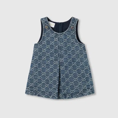 Gucci Baby Gg Denim Jacquard Dress In Blue