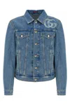 Gucci Light Blue Jacket With Gg Logo Print On The Front In Denim Man