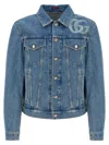 Gucci Light Blue Jacket With Gg Logo Print On The Front In Denim Man