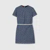 Gucci Fitted Blue Cotton Dress With Contrast Belt In Blue