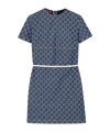Gucci Fitted Blue Cotton Dress With Contrast Belt In Blue