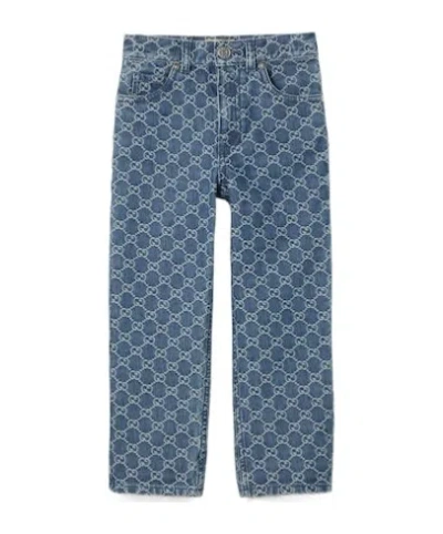 Gucci Gg Denim Jacquard Pants In Blue