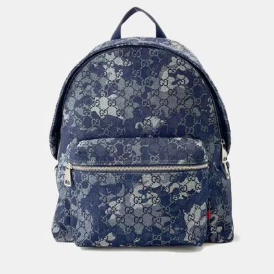 Pre-owned Gucci Gg Denim Large Backpack Dark Blue