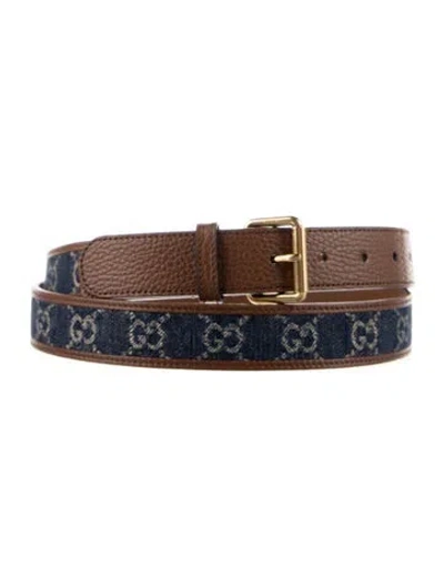 Pre-owned Gucci Gg Denim Leather Belt In Blue