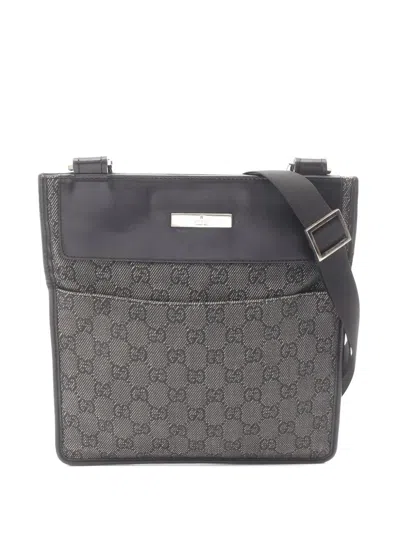 Pre-owned Gucci Gg Denim Leather Shoulder Bag In Gray