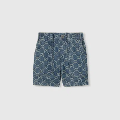 Gucci Babies' Gg Denim Shorts In Blue