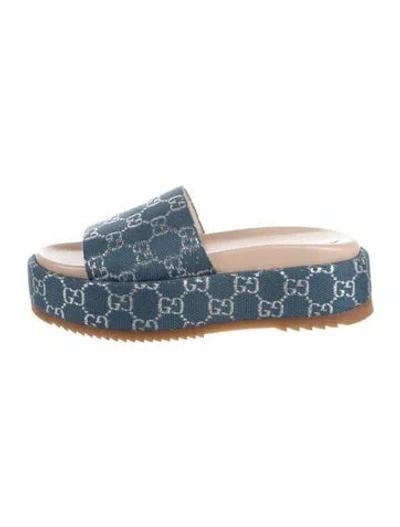 Pre-owned Gucci Gg Denim Slides