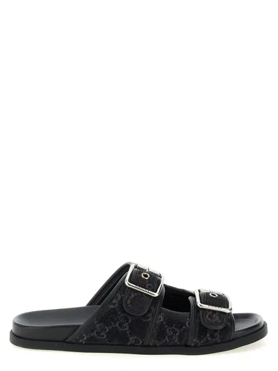 Gucci Gg Denim Slides In Black