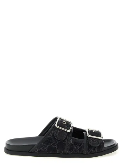 Gucci Gg Denim Slides In Black