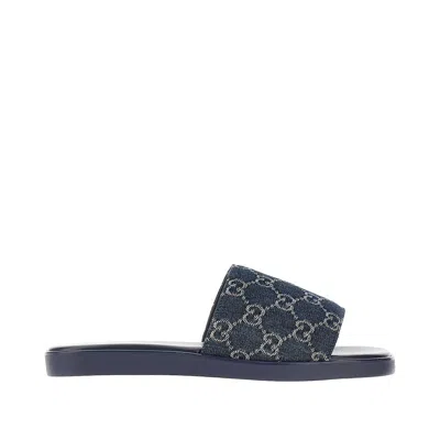 Gucci Gg Denim Slider Sandal In Flurry Blue